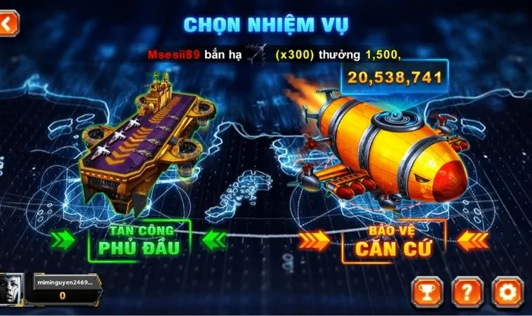 Chọn nhiệm vụ trong game Bắn Cá Đại Chiến B52 Tại Nhà Cái HM88