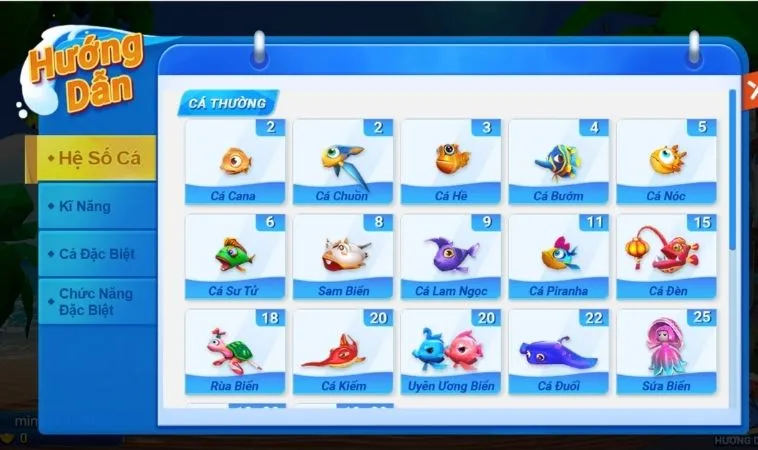 Hệ số thưởng các loài cá trong game Bắn Cá Đại Dương Tại HM88