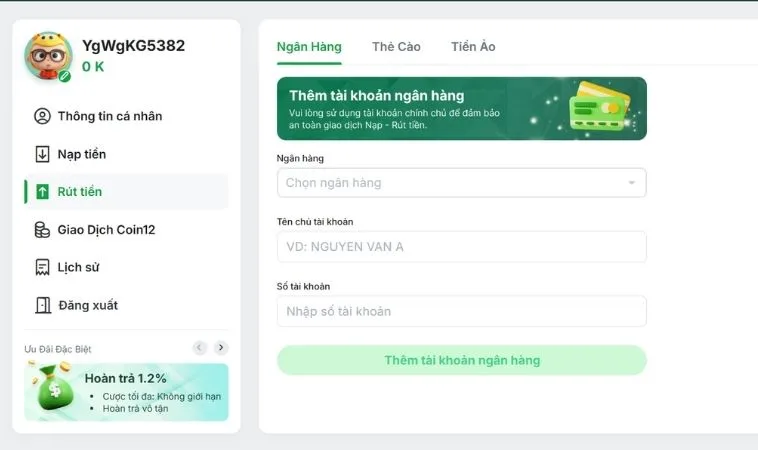 Giao diện rút tiền HM88